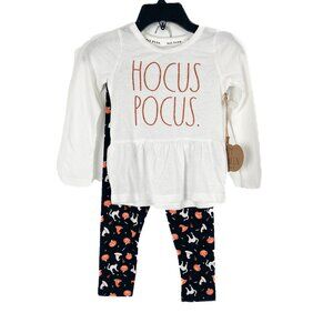 NWT Rae Dunn Hocus Pocus Pumpkin Cat Top Bottom Set Halloween Girl's Size 4 NEW